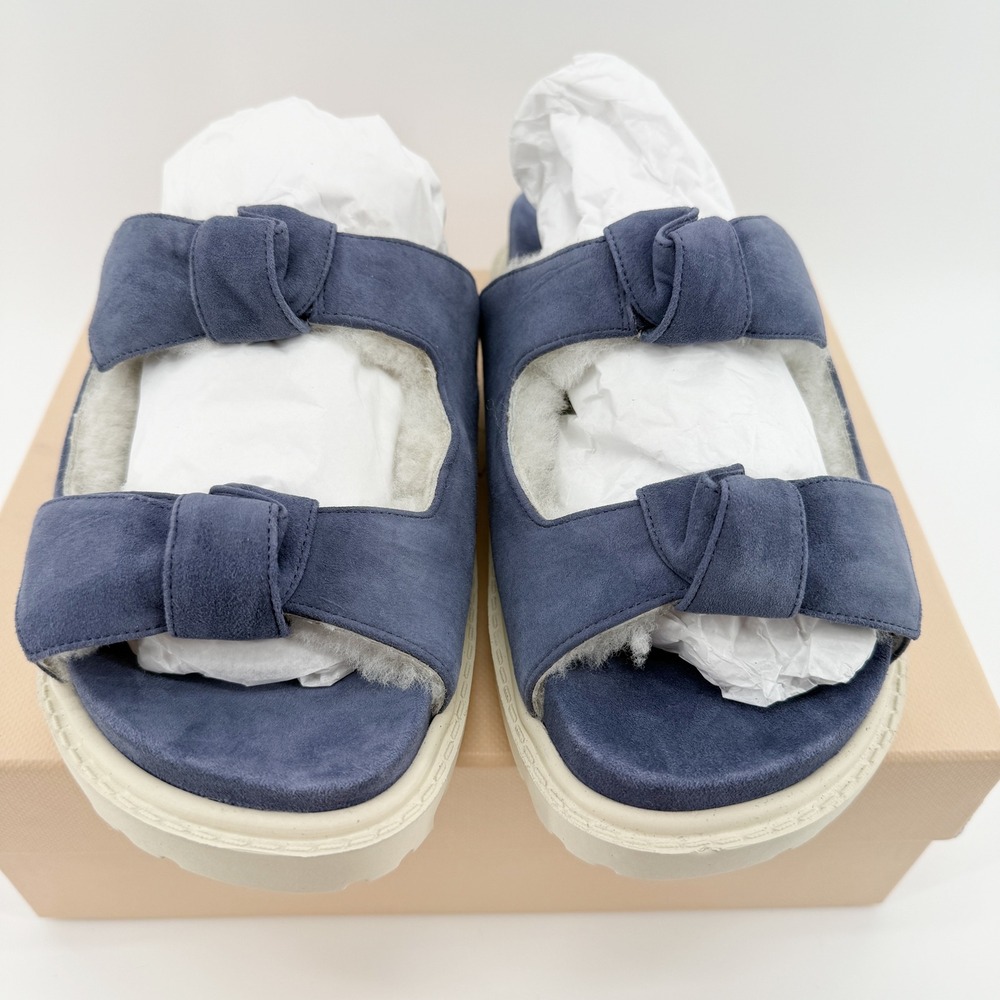 Alexandre Birman Lolita Shearling Lined Slide Sandals Blue Suede Designer NEW - Picture 2 of 16